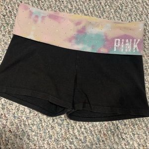 VS PINK yoga foldover watercolor spandex shorts
